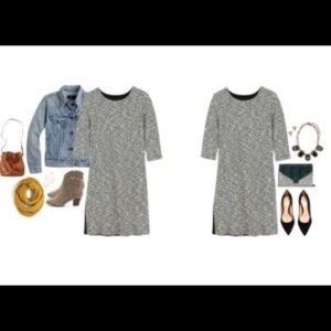 Three Dots Metallic Tweed Shift Dress